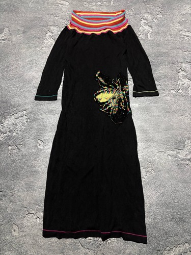 Versace Jeans Couture, Abito midi vintage Versace Jeans Couture arcobaleno a righe spalle scoperte maglia Y2K S-M
