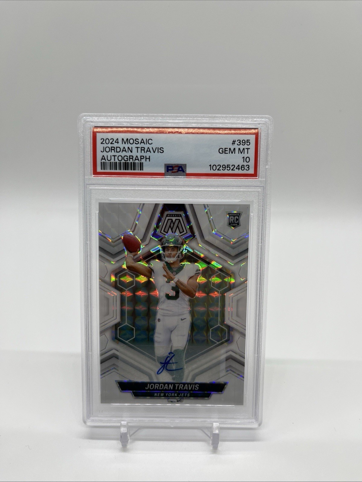 2024 PANINI MOSAIC AUTO #395 JORDAN TRAVIS ROOKIE RC PSA 10 New York Jets