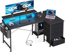 DEVAISE L Shaped Gaming Desk with Power Outlets & RGB LED Lights, 111CM Gaming D