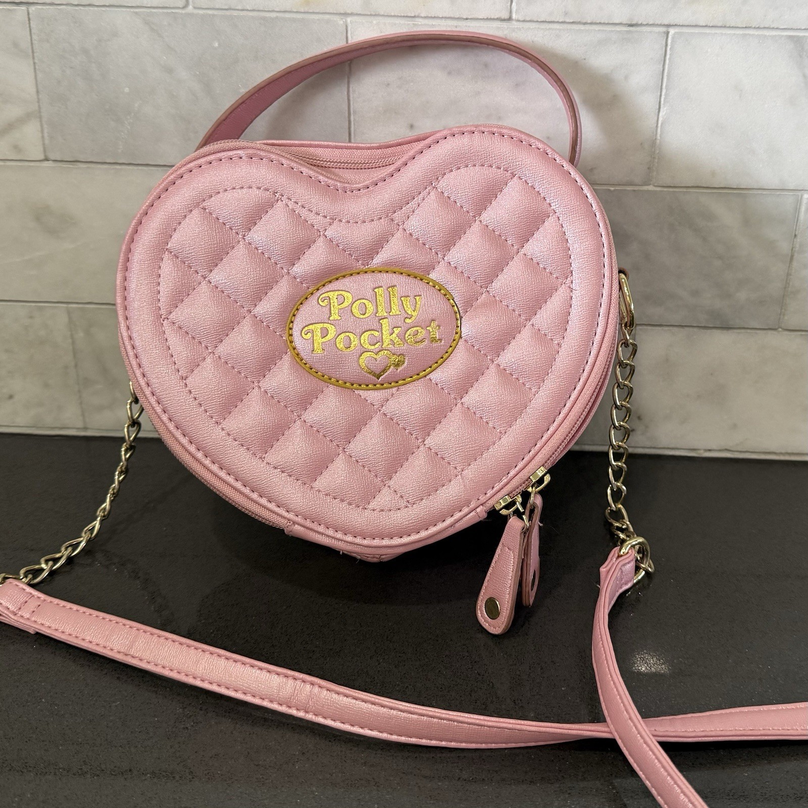 Polly Pocket Pink Heart Zip Around Shoulder Purse