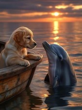 Dog Dolphin Diamond Art Kits for Adults,Animal Full Round Drill 5D Diamond Paint