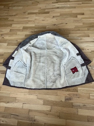 Vintage Norm Thompson Sheepskin Shearling Leather Coat 36 Large Brown Jacket image 3