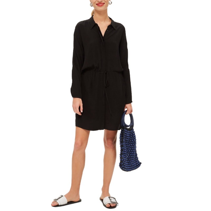 TopShop Black Drawstring Solid Mini Shirt Dress W… - image 1