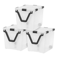 IRIS USA 3 Pack 106 Quart WEATHERPRO Wheeled Plastic Storage Bin with Secure Lid