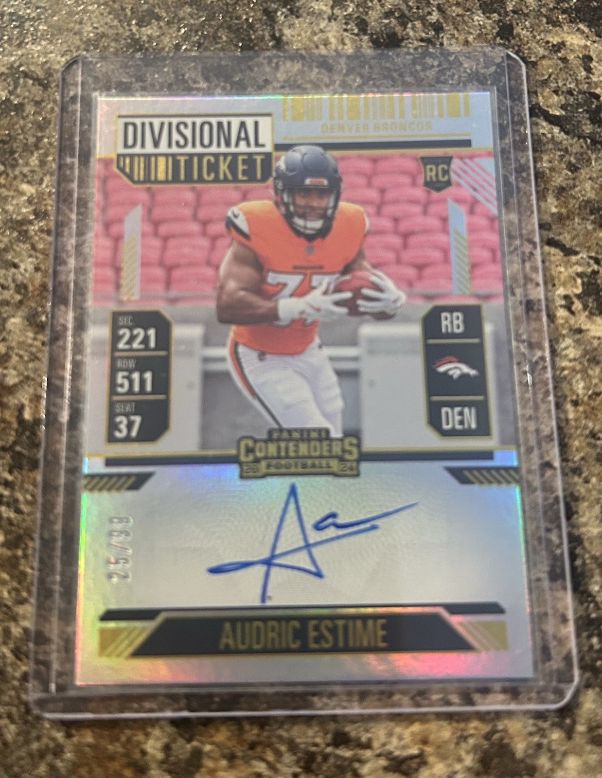 2024 Contenders - Divisional Ticket - Audric Estime - RC /99 Auto Denver Broncos