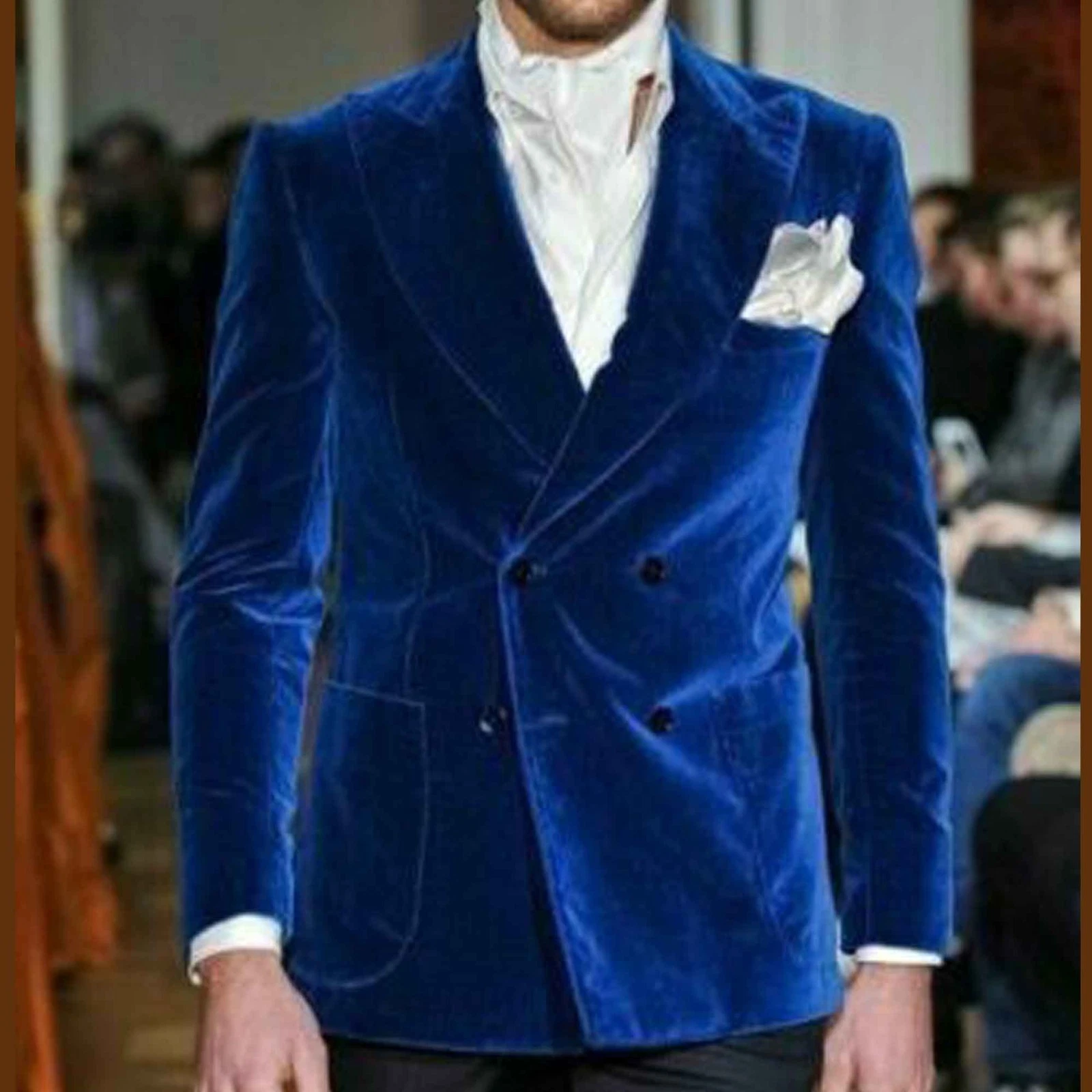 Men's Blue Velvet Double Breasted Party Wear Wedding Dinner Blazer