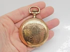 ANTIQUE ELGIN NATL WATCH CO GOLD FILLED HUNTER'S CASE FLOWER POCKET WATCH RUNS