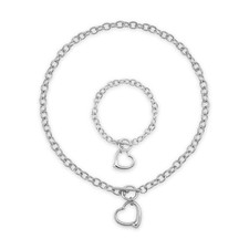Puffs Heart Choker Necklace Bracelet Set for Women Silver Heart Pendant Necklace