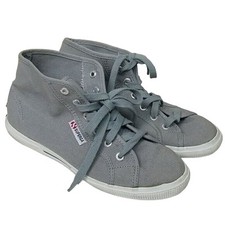 Superga Womens 7 Gray Canvas Lace Up High Top Casual 2750 Cotu Sneaker Shoes