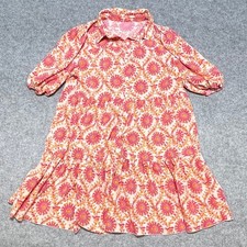 Pink Orange Sunburst Print Tiered Button Down Mini Dress Large Boho Travel
