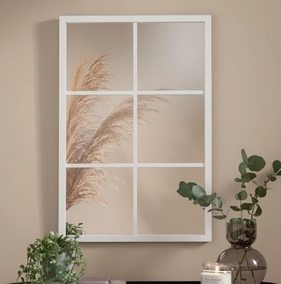 Fenster Stil Rahmen Innen/Außen Wohnen Rechteckig Wandspiegel 50X76Cm Weiß
