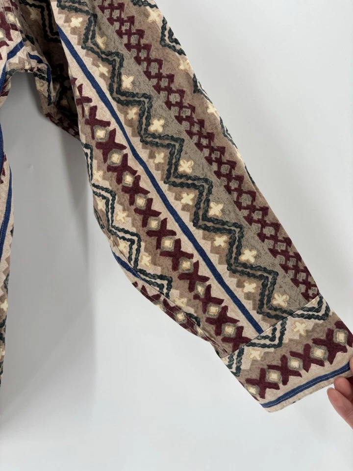 Vintage Chaps Ralph Lauren Button Down Mens Large Beige Striped Aztec Tribal - Image 4 of 4