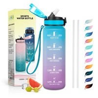 Trinkflasche 1L Japoria, Sportflasche Auslaufsicher, Mit Strohhalm,