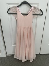 JJ's House Blushing Pink A-Line V-Neck Tea Length Flower Girls Dress Sz 3 122555