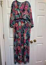 Sweetpea by Stacy Frati Womens Maxi Dress Mesh Sheer Sleeve Floral Size 3XX Boho