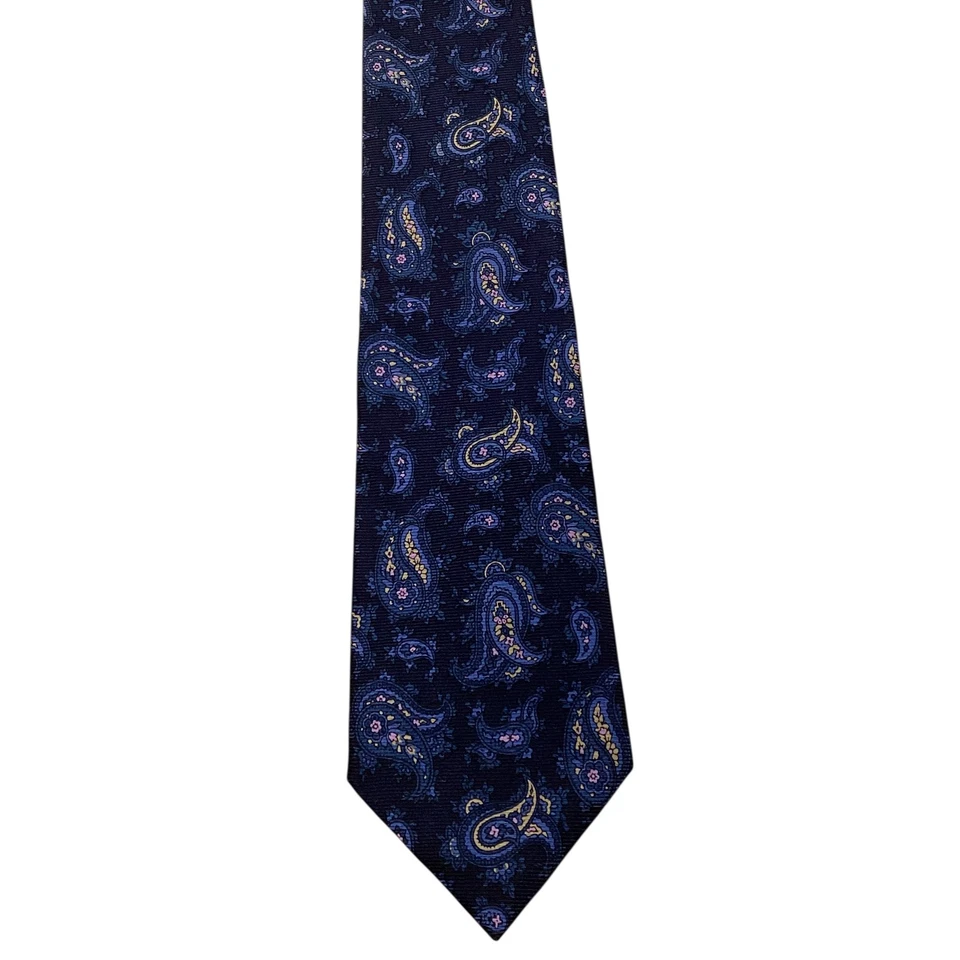 Corbata para hombre LUIGI BORRELLI NAPOLI 100 % seda ITALIA lujo PAISLEY azul/rosa usada en excelente estado Foto 2 de 3