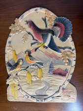 VTG antique embossed die cut german calendar topper back 3D cardboard Birds BIG