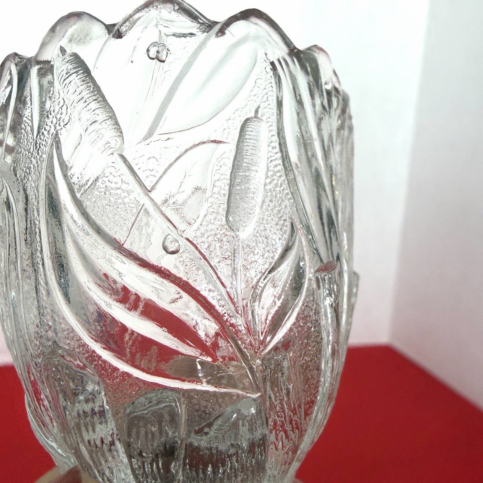 1920 KINGFISHER BY CANTON GLASS CO. CRYSTAL TOOTHPICK HOLDER Fish Cattails Rare