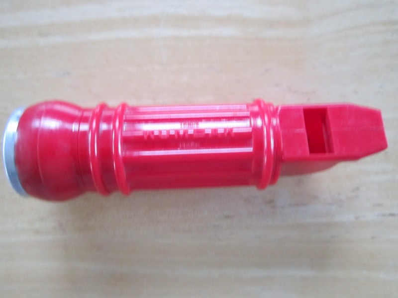 Vintage KUMBAK RED Plastic Whistle with Built-In Compass and Match Holder EUC