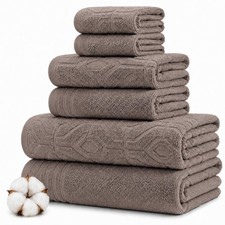 6 PCS Classic Taupe Geometric Cotton Bath Towel Set Ultra Soft 550 GSM Spa