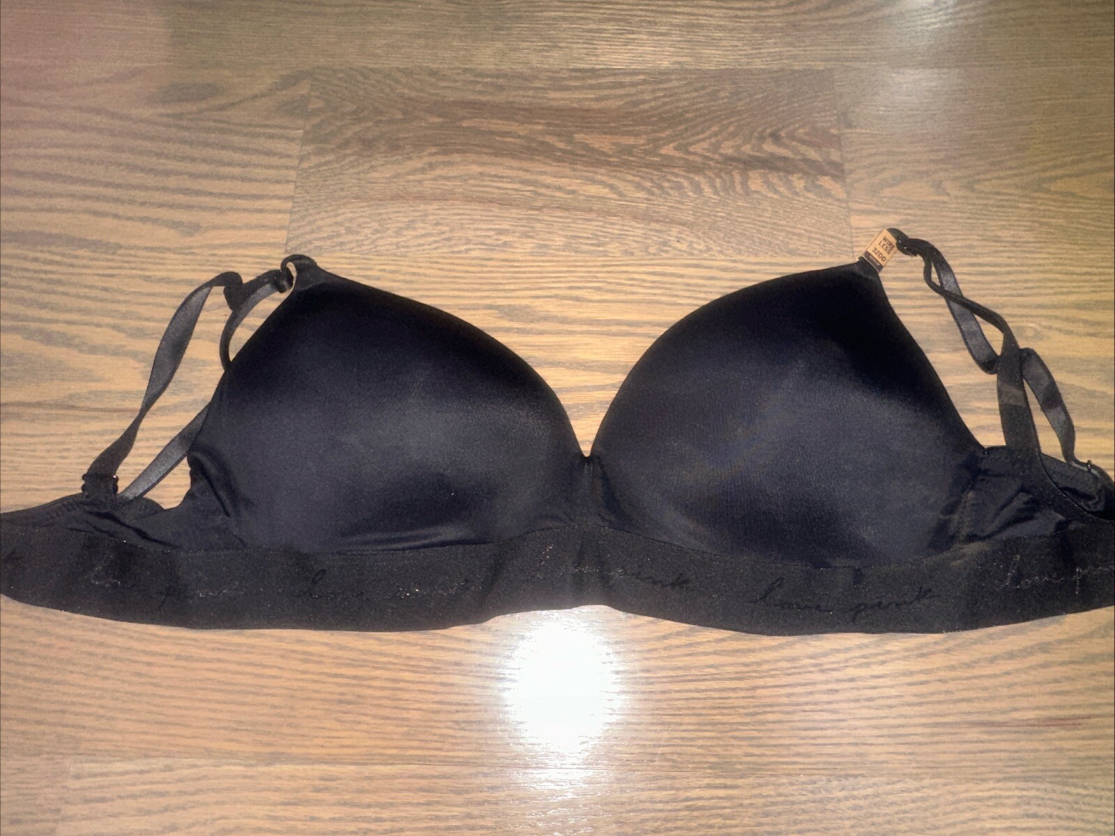 PINK Victoria's Secret Black Script 32DD Wear Everywhere Wireless Push Up Bra