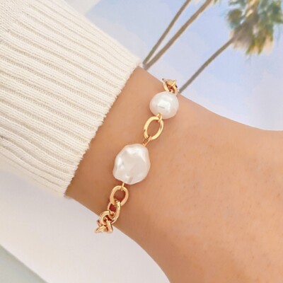 Gold Perle Mondstein Perlen Gliederarmband verstellbar Damen Mädchen perfektes Geschenk