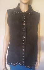Exquisite Montanaco Black 100% Suede Leather Studded Vest Size L W/pockets