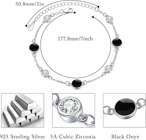 925 Sterling Silver Black Onyx Bracelet Jewelry Gift for Women Girl - Picture 3 of 4