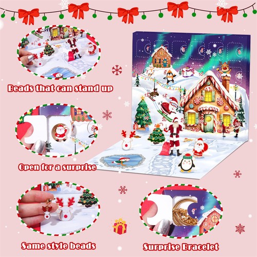 24 Days Christmas Advent Countdown Calendar DIY Charm Bracelet Jewelry Gift Set - Picture 5 of 6
