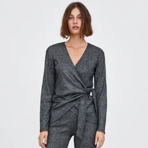 zara ribbed wrap top
