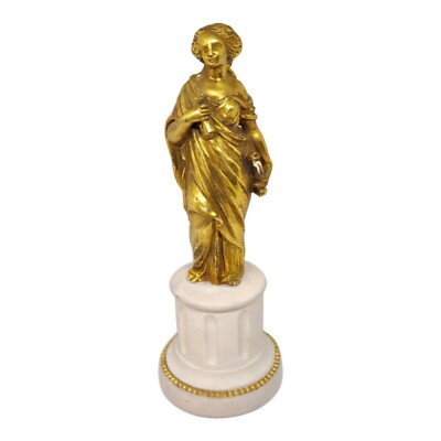 Beautiful Borghese Italian Gold Plaster Chalk Figurine Statue Woman Harp Vintage