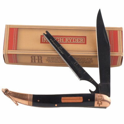 Rough Rider Copper Bolster Fish Knife RR1597 Black Bone Handle | eBay