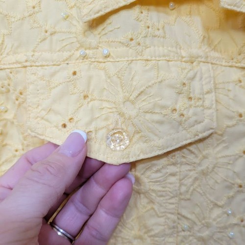 Vintage Y2K Quacker Factory Jeanne Jacket 1X Yellow Eyelet Lace Beaded Trucker - Picture 3 of 6