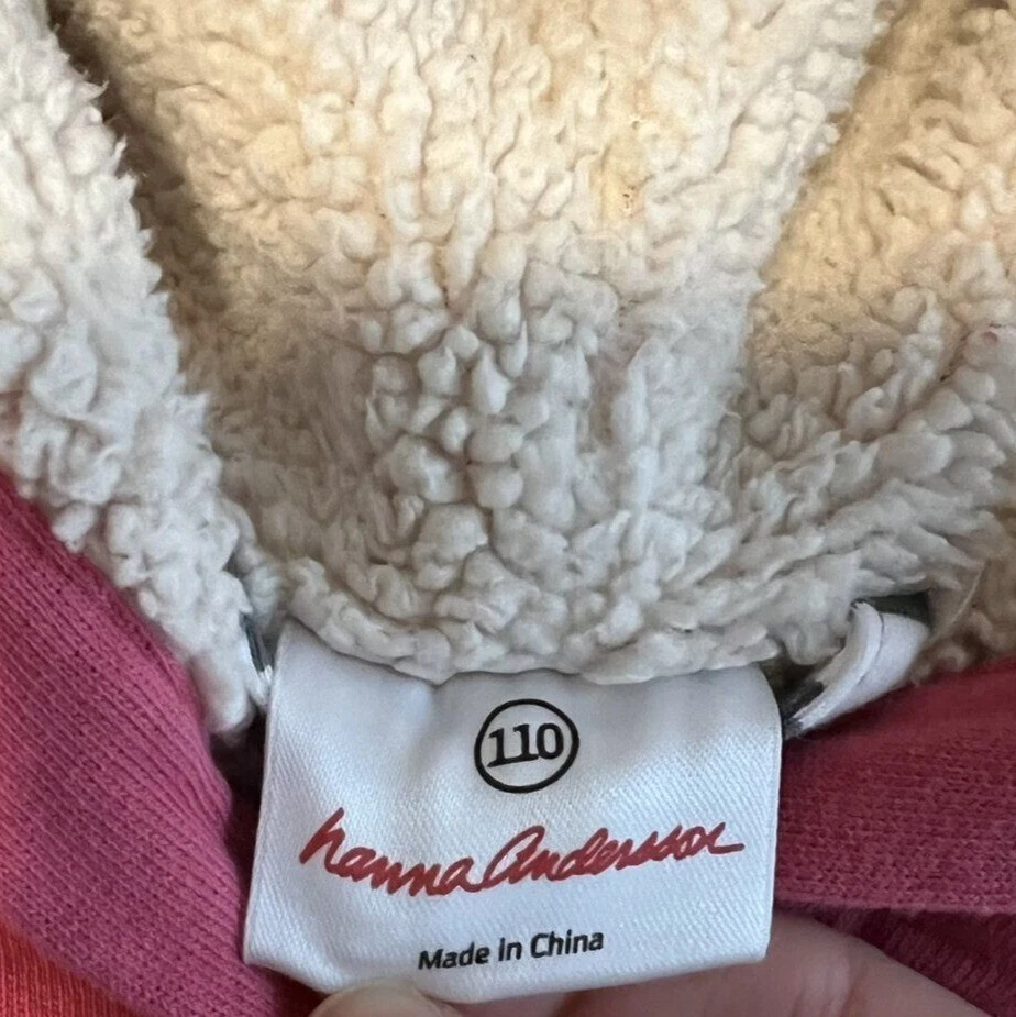 Hanna Andersson Hooded Coat Girls Pink Fleece Lined Button Front Jacket Sz 5 - Image 4 of 4