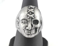 Ring Scary Face Adjustable Antique Silver Plated Brass Horror Biker Goth
