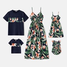 Cotton Short-sleeve Spliced T-shirts and Allover Floral Print Belted Cami Sets