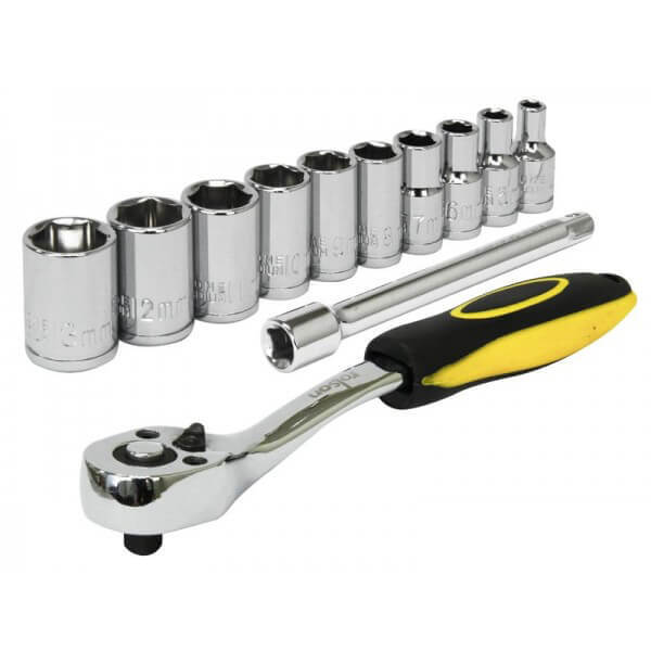 Rolson 1/4"" Ratchet Handle & Sockets 12pcs Set Size 4-10mm 38651