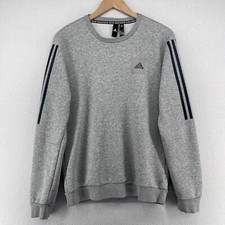 ADIDAS Sweatshirt Mens S Essentials Fleece Cut 3-Stripes Pullover Jumper Gray