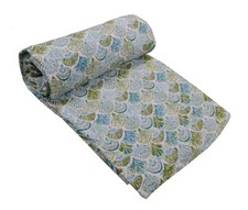 Art Kantha Twin Quilt Geometric Print Reversible Blanket Cotton Bohemian Throw