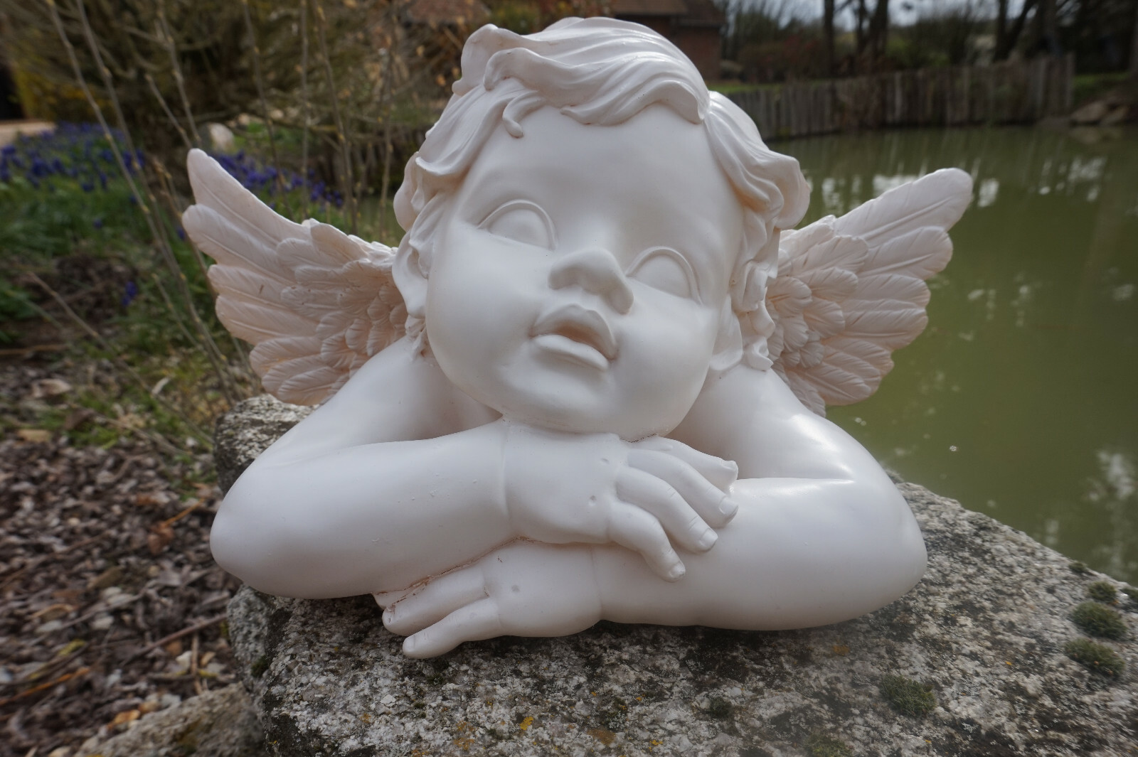 Ange chérubin grande figurine 31 cm statuette ange blanc intérieur