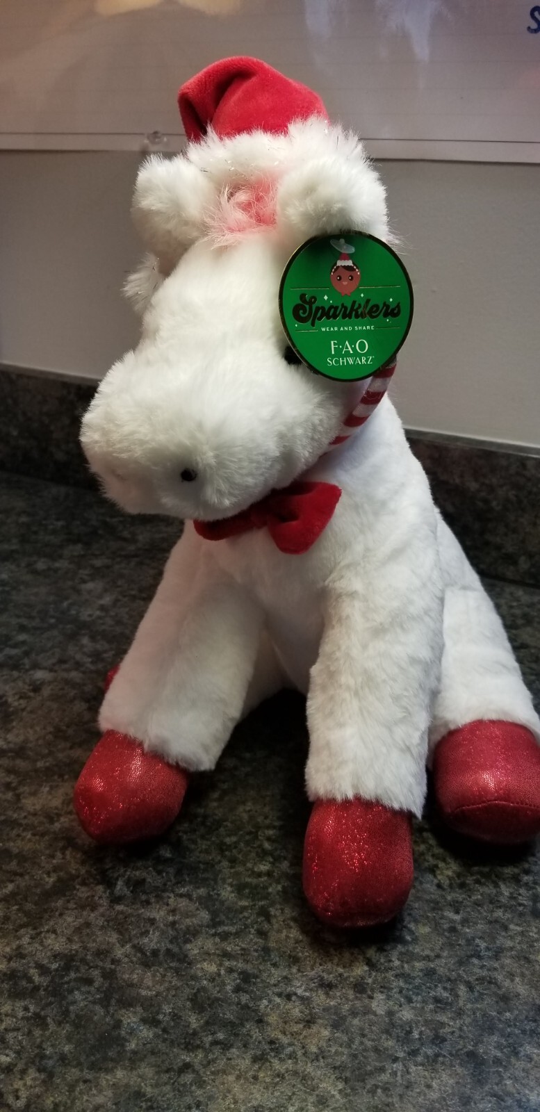 FAO Schwarz Sparklers Pony with Santa Hat Plush Toy 12" NWT (4D)