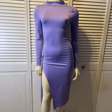 Women's Fashion Nova Midi Dress With Long Sleeves | Mock Neck, Size S, Purple