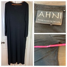 AHNI 2 Maxi Dress Women XL Black Slinky Knit Lagenlook Career Artsy Made in USA