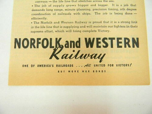 Norfolk and Western Railway WWII Buy War Bonds Mountain Climbing 1944 Print Ad - Picture 3 of 3