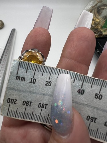 GENUINE 14mm Citrine Sterling Silver Ring MEXICO Signed Size 6.75 Huge VTG - Picture 12 of 13