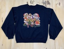 BEARY MERRY CHRISTMAS - Vtg Navy Blue Holiday Sweatshirt Sweater, Womens MEDIUM