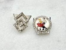 Vintage Silver Tone Rhinestone Glass Square Dancing Couple Scarf Slides