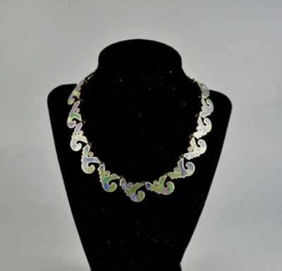 Los Castillo Mosaico Azteca 161 - Taxco Silver Mosaic Inlay Necklace  - 16''