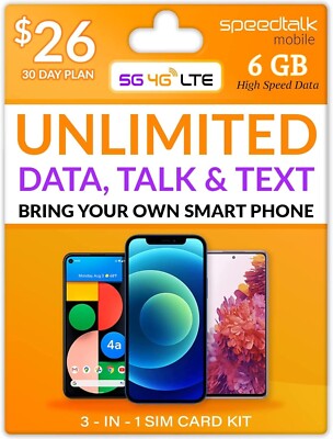 Speedtalk SIM Card Kit Unlimited 5G 4G LTE Data, Talk & Text Phone Plan 30 Days