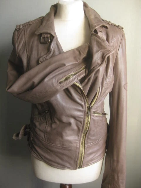 CHAQUETA MOTERA DE CUERO MUUBAA 12 10 gris steampunk envejecido topo cordero suave Foto 2 de 4